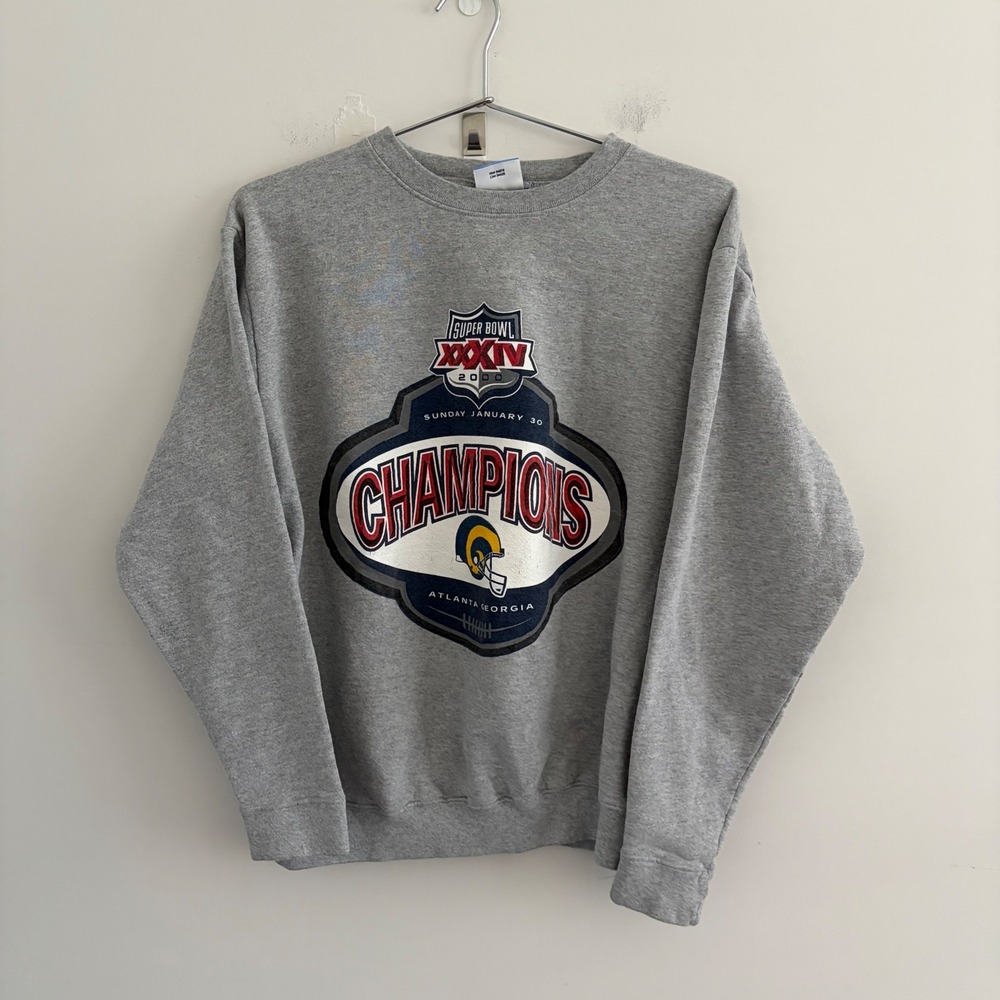 Vintage SPL 28 St Louis Rams Super Bowl XXXIV 2000 Champions Sweatshirt Gray